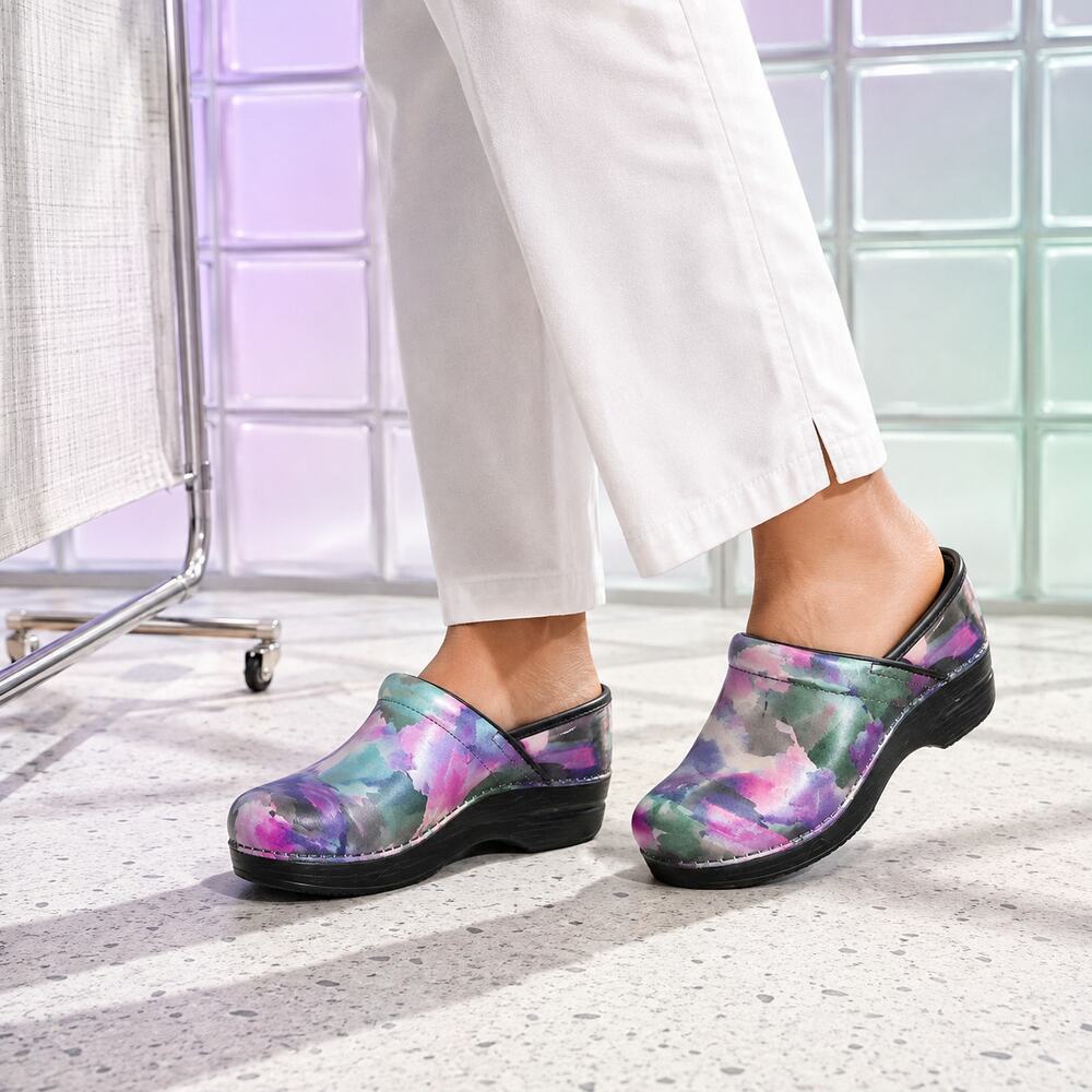 Dansko Professional Boho Patent Clogs EU 39 Watercolor Nurse Shoe